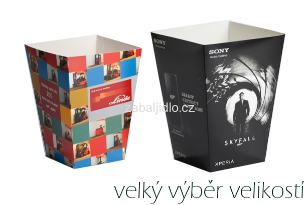 Papírový reklamní obal na popcorn - velký výběr velikostí
